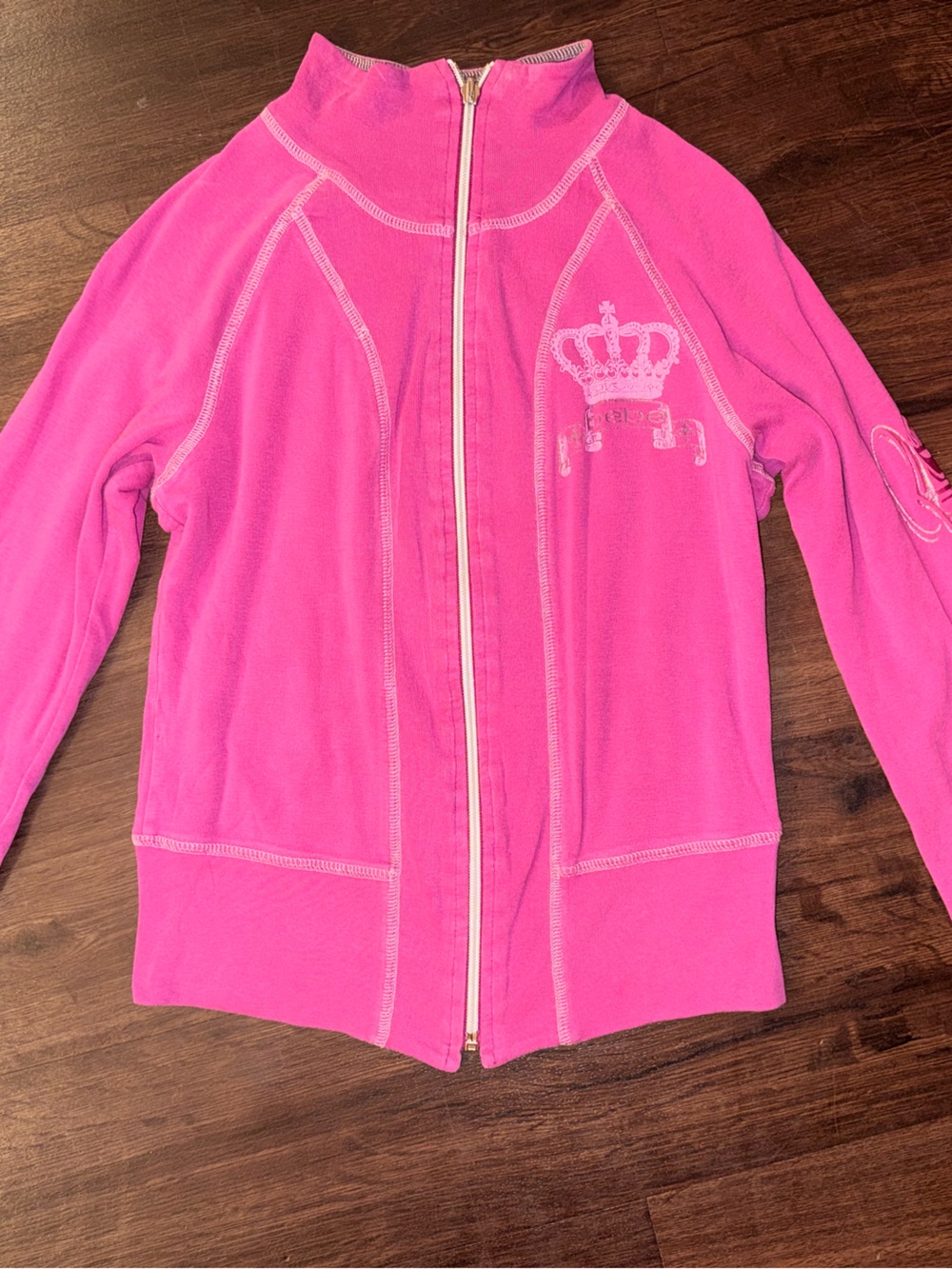 Vintage Y2K Bebe Pink Crown Zip Jacket Sweatshirt Small